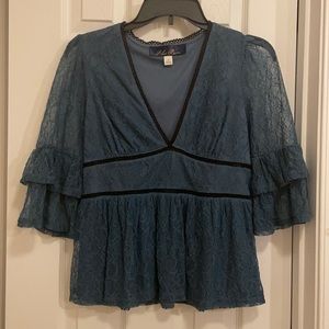 Blue Lace Peplum Shirt